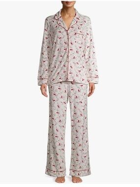 Secret Treasures winter White Pajama Set with Red Cardinal Print
